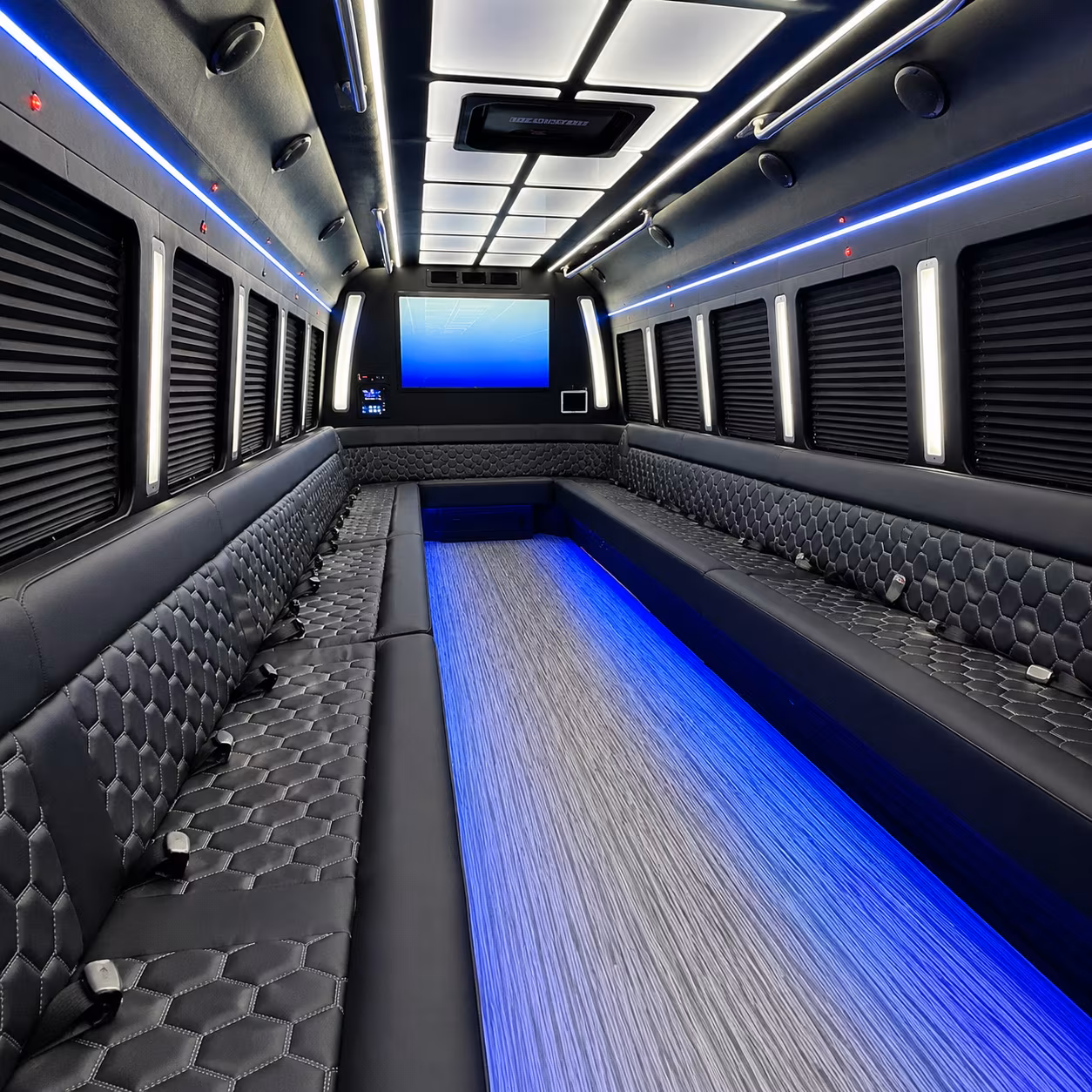 lynn 50 passenger party bus inside